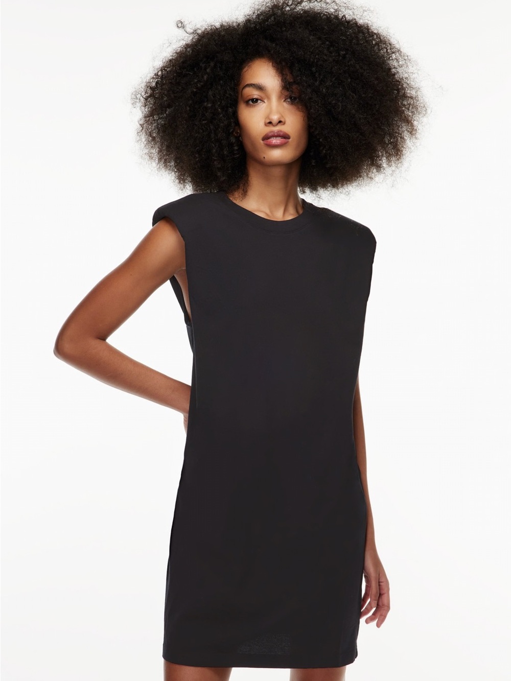 Aritzia Babaton Shoulder Pad T-Shirt Dress 2XS Black Sleeveless Shift Mini